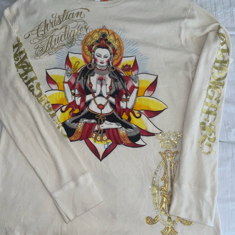 Christian Audigier White Shirt with Gold Lettering